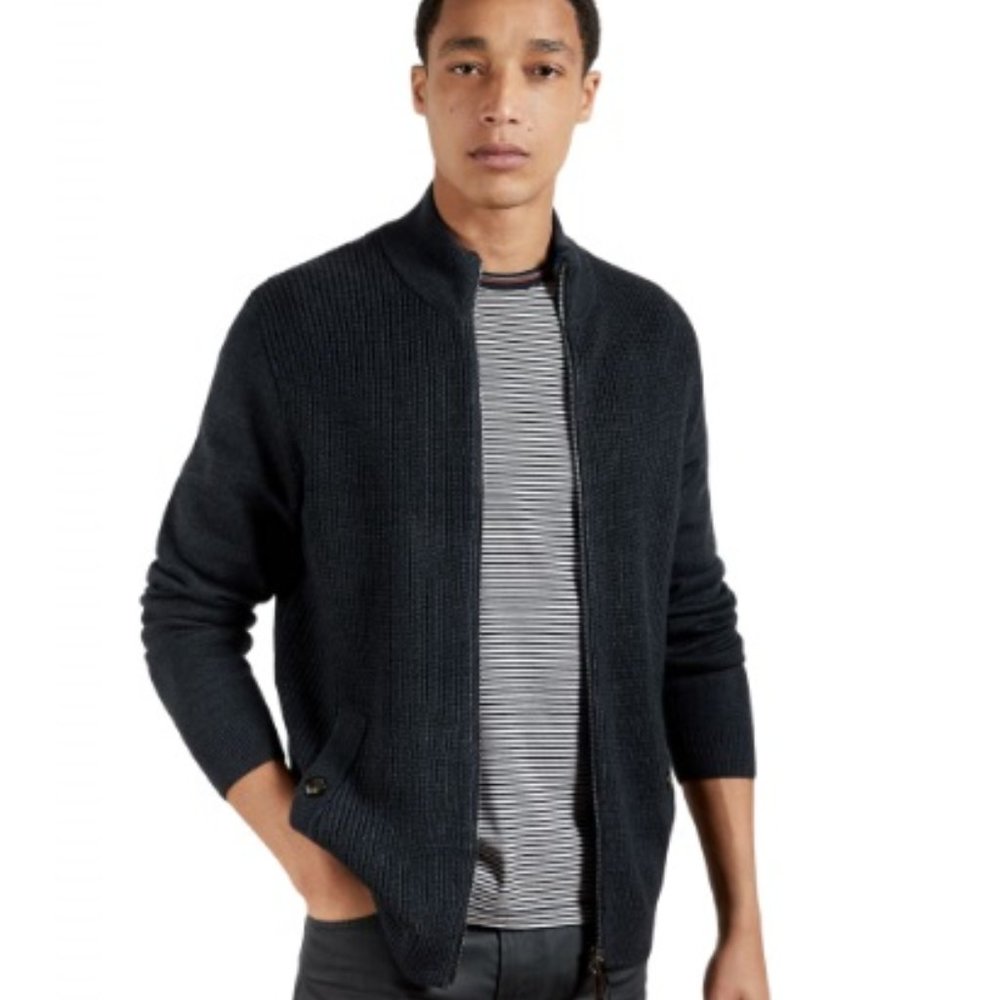 NWT Ted Baker London Men Soft Funnel Neck Sweater Jacket Navy Size M $400 BB422